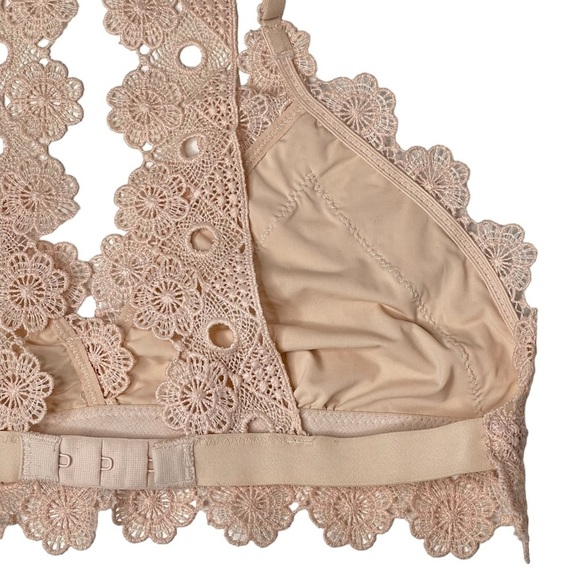 Aerie Bralette Womens Small Lace Daisy Chain V Neck Racerback Bra Pink Blush - Picture 8 of 11
